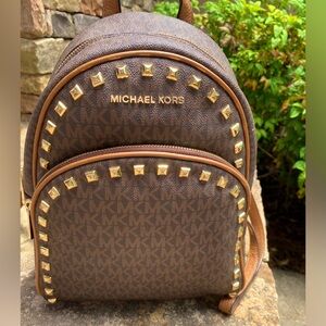 Michael Kors Abbey Brown/acorn medium  studded backpack